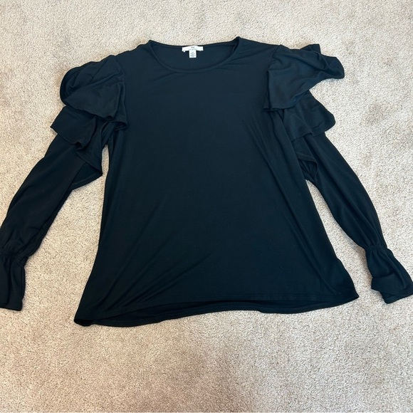 HALSTON black long sleeve ruffle frill blouse top Sz S NWT - Picture 5 of 10